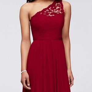Long One Shoulder Lace Bridesmaid Dress - Apple - David's Bridal